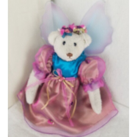 TB Toy Trading Co white Fairy‎ Dress Teddy Bear Floral crown winged 13" - Picture 2 of 11
